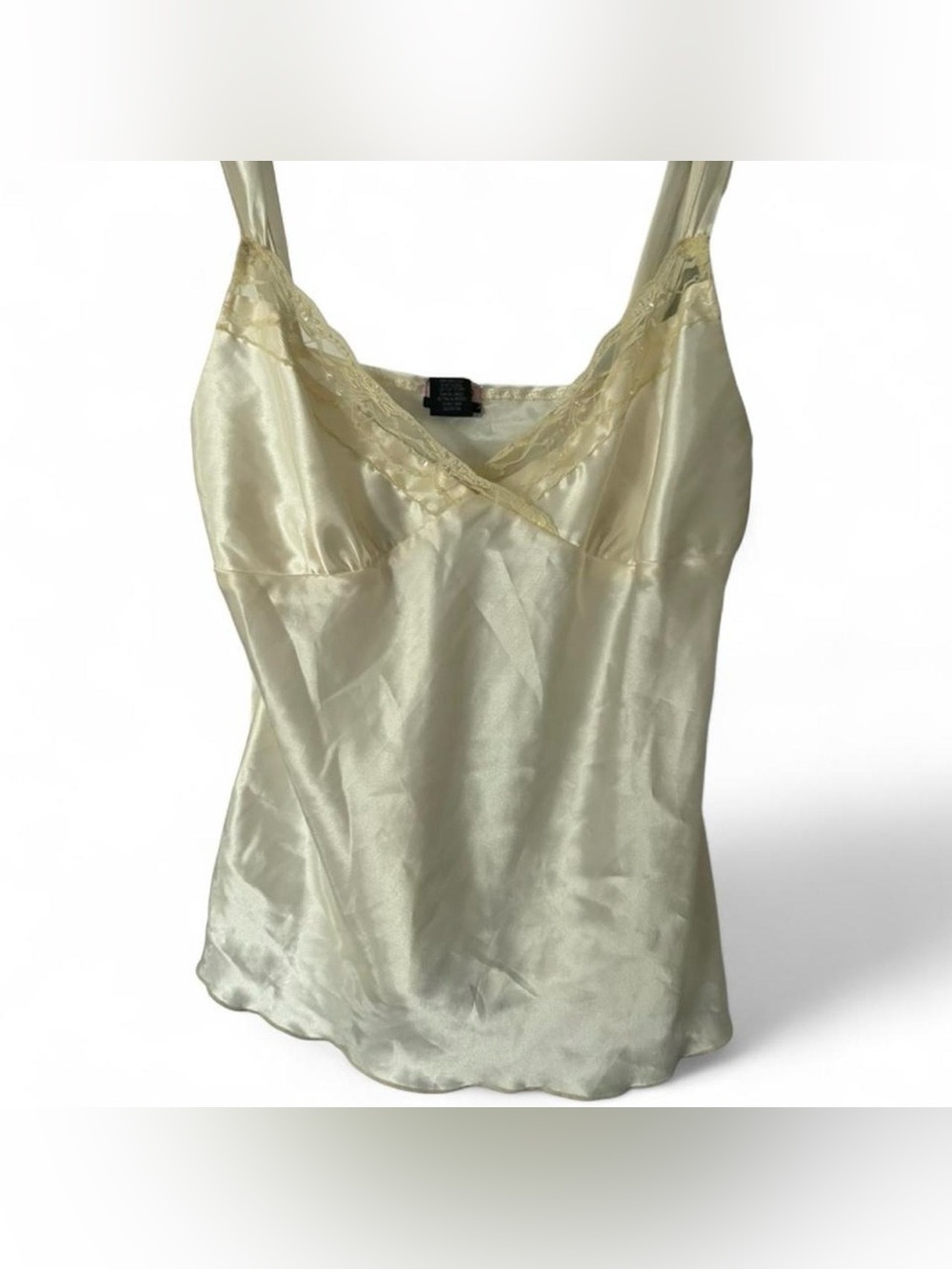 Vintage Silky Cream Satin Lace Trim Camisole